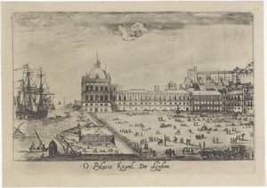 Utsikt över det kungliga palatset i Lissabon O Palacio Real de Lixboa (titel på objekt) Utsikt över Lissabon (serietitel)