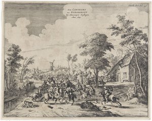 Spanjorerna under Don Cantelmo besegrade vid Borgerhout, 1643 Don Cantelmo tot Burgerhout By Antwerp Struck Anno 1643 (titel på objekt)