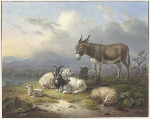 Landskap med åsna, get och får av Dirk van Oosterhoudt