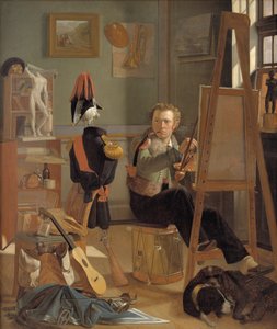 Slagsmålsmålaren Jørgen Sonne i sin ateljé, ca 1826 (olja på duk)