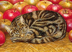 Höger Apple-Cat, 1995 (akryl på panel) av Ditz