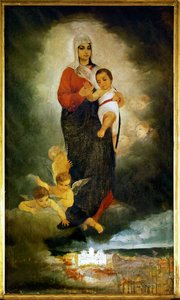 Madonna med barn (målning på duk) av Djordie Krstic