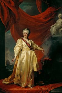 Porträtt av Katarina II, lagstiftarna i templet ägnat åt rättvisans gudinna, tidigt 1780-tal