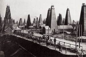 Oljekällor vid Baku vid Kaspiska havet, Ryssland, c1890