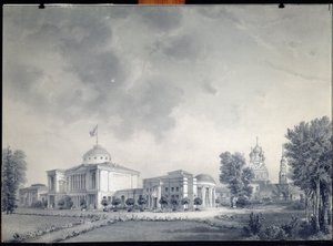 Utsikt över Ostankinopalatset, Moskva (Utsikt över Ostankinopalatset) - Verk av Dmitri Nikiforovich Martynov (1826-1889), penna på papper av Dmitri Nikiforovich Martynov