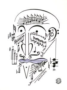 Dr Musicus - ett ansikte ritat med hjälp av musikaliska notationer