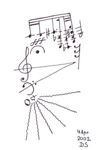 "Thrilling Beard" - ett sjungande ansikte med skägg som ritats med musikalisk notation