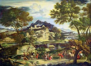 Möte mellan David och Abigail (olja på duk) av Domenichino (1581-1641) (circle of)