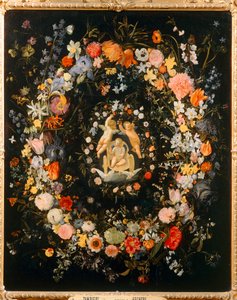 Kärlekens triumf med blomsteromfattning ... av Domenichino (1581 1641)