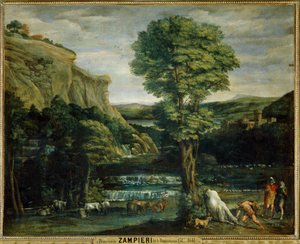 Paysage avec Hercule combattant Achelaos change en toreau - Landskap med Hercules som kämpar mot Achelaos som förvandlats till en tjur ...