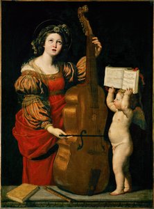 Sankta Cecilia och en ängel med ett musikstycke i handen ...