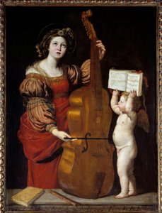 Saint Cecile med en ängel som håller ett partitur. Domenico Zampieri dit The Dominiquin (1581-1641) Ec. Ital.