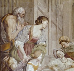 Story of St Cecilia: Death of St. Cecilia, detalj (Fresco av Domenichino