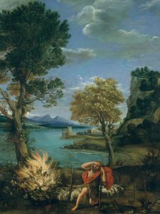 Landskap med Moses och den brinnande busken, 1610-16. av Domenichino