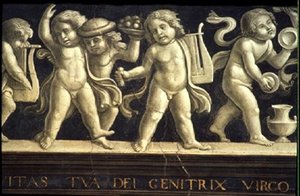 Fris av keruber, från jungfruns födelse (fresk) (detalj av 60456) av Domenico Ghirlandaio