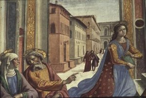 Jungfru Maria i templet (fresk) (detalj) av Domenico Ghirlandaio