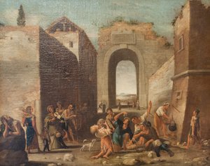 I Maccaronari (olja på duk) av Domenico (1612-75) Gargiulo
