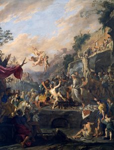 Martyrdom of Saint Lawrence, målning av Domenico Gargiulo kallad Micco Spadaro (1609 eller 1610-ca 1675), Italien