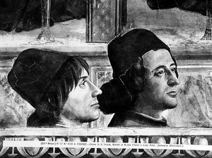 Porträtt av Matteo Franco och Luigi Pulci (1432-84) från Cycle of the Life of St. Francis, ca 1483 (se 52661)
