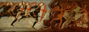 St. Michael och änglarna i krig med djävulen (tempera på träpanel) av Domenico Ghirlandaio