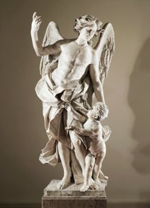 Skyddsängel, ca 1724, av Domenico Antonio Vaccaro (1678-1745), marmorstaty, höjd 190 cm, anti-Sacristy of Basilica of San Paolo Maggiore, Neapel, Kampanien, Italien