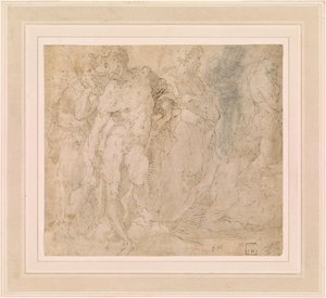 Beccafumi - Stående manlig naken bland en grupp figurer, en av dem liggande, ca 1530-1540 av Domenico Beccafumi