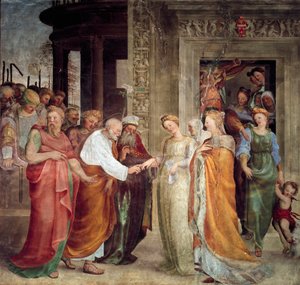 Vår Frus bröllop. Målning av Domenico Beccafumi (1486-1551) av Domenico Beccafumi