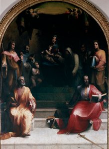 Det mystiska bröllopet av St. Catherine av Siena och Saints. Följande är representerade: St. Peter, St. Sigismond, St. Bernardino av Siena (Bernardino da Siena eller Bernardino degli Albizzeschi), St. Dominic of Guzman, St. Catherine of Alexandria, St. Pau av Domenico Beccafumi