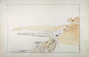 Porto Maurizio sett från Oneglia, ca 1859, av Pasquale Domenico Cambiaso (1811-1894), Italien Blyertspenna och akvarell. av Domenico Cambiaso
