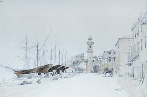 View of Weapons at Taggia, ca 1860, av Pasquale Domenico Cambiaso (1811-1894), Italy Penna och akvarell. av Domenico Cambiaso