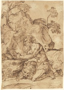 Saint Jerome läser i vildmarken av Domenico Campagnola
