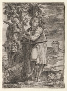 Shepherd och Old Warrior av Domenico Campagnola