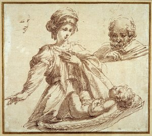 Den heliga familjen (penna och bläck på papper) av Domenico Campagnola