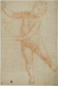 Putto poserande på höger ben (recto); Skiss av en draperad arm (verso) av Domenico Cresti