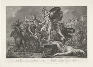 Achilles släpar Hectors lik bakom sin vagn Achilles i exanimem Hectora saevit / Achilles ventilerar sin ilska på Hector (titel på objekt)