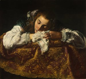 Sleeping Girl - Peinture de Domenico Fetti (1588 / 90-1623) - 1621-1622 - Olja på duk - 67,5x74 - Szepmuveszeti Muzeum, Budapest