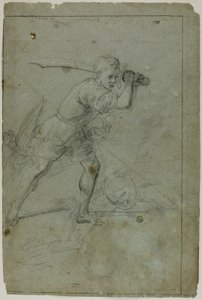 David som halshugger Goliat (rekto); Skiss av draperad kvinnlig figur med höger arm upphöjd över huvudet (verso)