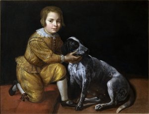 Porträtt av en pojke med en hund.