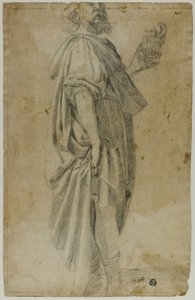 Stående Magus (recto); Skiss över stall och träd (verso)