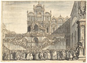 Campo San Zanipolo dekorerad för besöket av Pius VI av Domenico Fossati