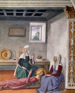 Tillkännagivande av döden till St Fina av Saint Gregory the Store, detalj (fresk av Domenico Ghirlandaio