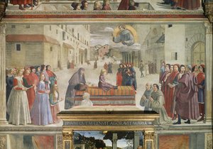 Pojkens mirakel väcktes till liv igen, scen från en cykel av St Francis av Assisis liv, 1486 freskdetalj av 52660 av Domenico Ghirlandaio