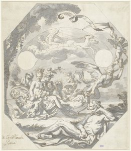Design för en urtavla med en mytologisk allegori av Domenico I Piola (attributed to)