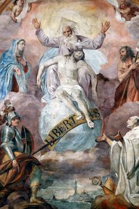 Jesus och Gud Fadern. Fresk. Genua. Italien.