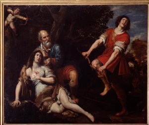 Sylvio och Dorinda, från The Faithful Shepherd av Giovanni Battista Guarini (olja på duk).