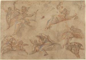 Allegoriska figurer sedda underifrån av Domenico Maria Canuti