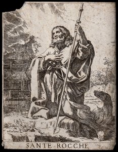 Sankt Rochus. Etsning av D. M. Canuti. av Domenico Maria Canuti