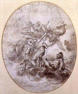 The Apotheosis of Hercules, design för en takfresk för Palazzo Pepoli i Bologna (penna & bläck och sepiatvätt på papper)