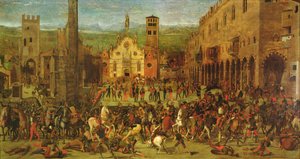Utvisningen av Bonacolsi av Louis Gonzaga 1328, på Piazza Sordello, Mantua