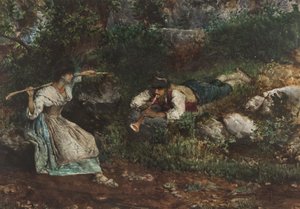 En italiensk Contadina uppvaktad av en herde (wc på papper) av Domenico Pennacchini